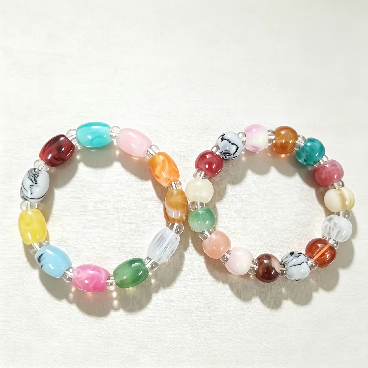 Multi-Color Texture Mixed Elastic Bracelet, Imitation Agate